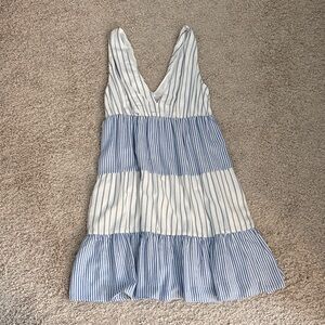 LOFT Blue and White Striped V-Neck Dress